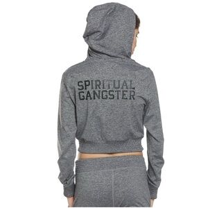 Spiritual Gangster Inner Light Hoodie Jacket Gray Black Cropped Logo Graphic Med